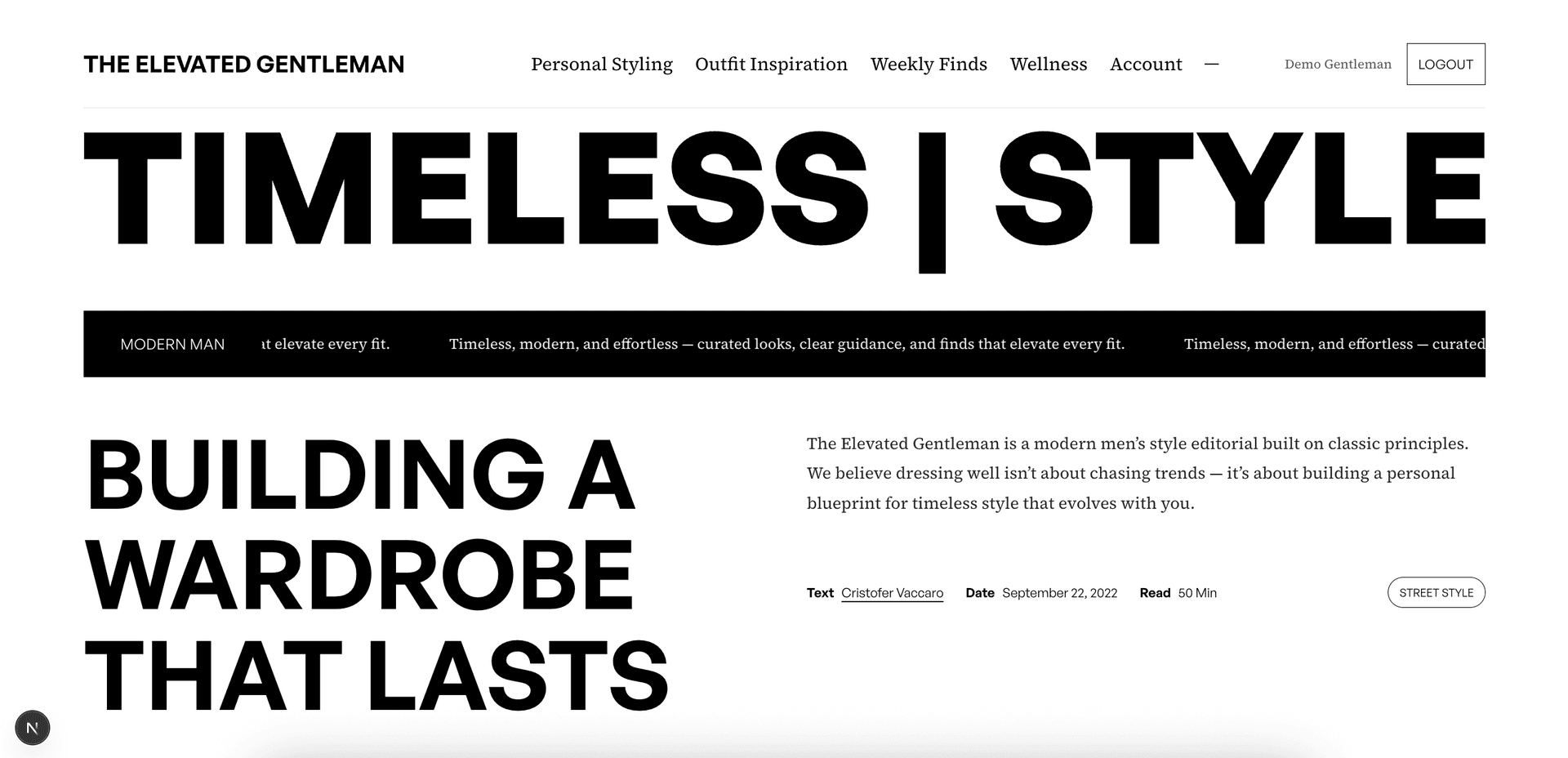 The Elevated Gentleman — Shopify Plus + React Headless Storefront — DTC Men's Styling, Subscriptions & Editorial Commerce